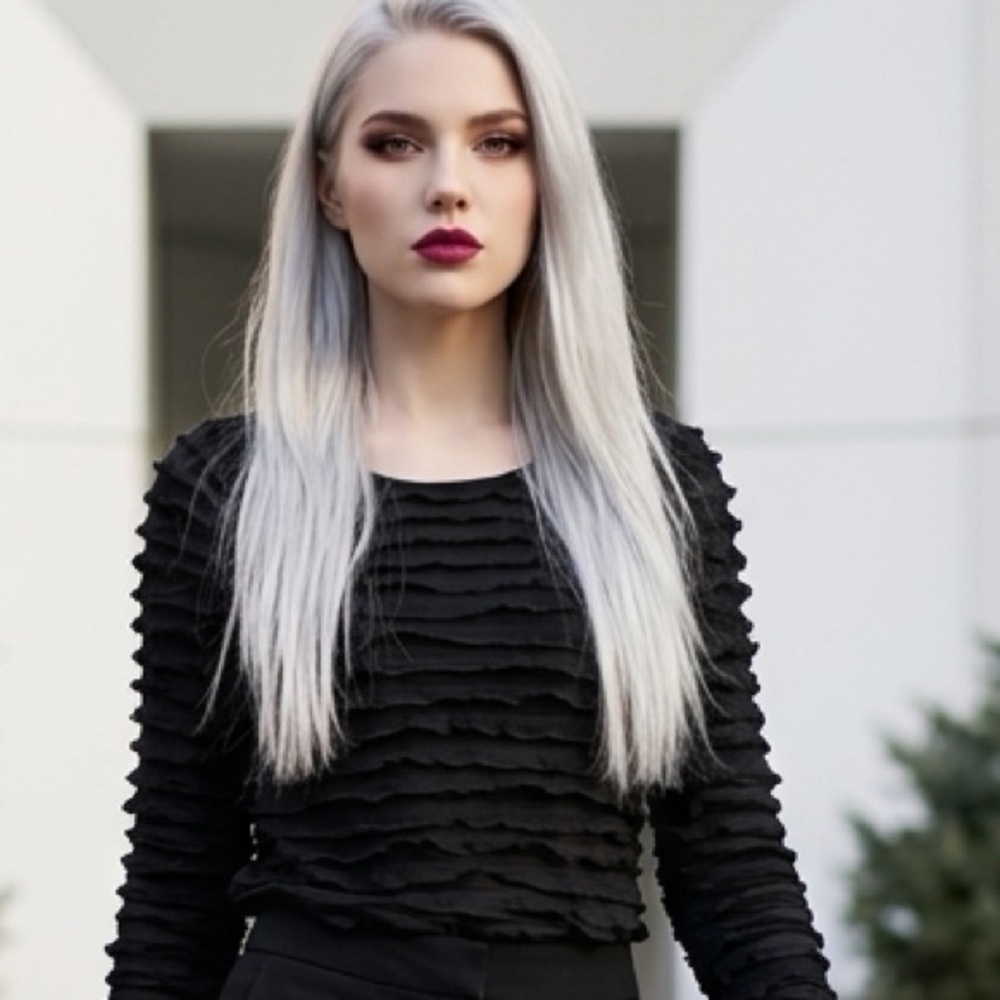 Forever Fashion Womens Black Sheer Ruffle Textured Goth Top Size M